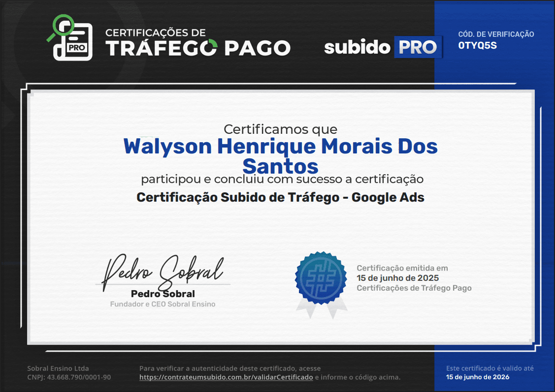 Certificação Subido PRO - Google Ads