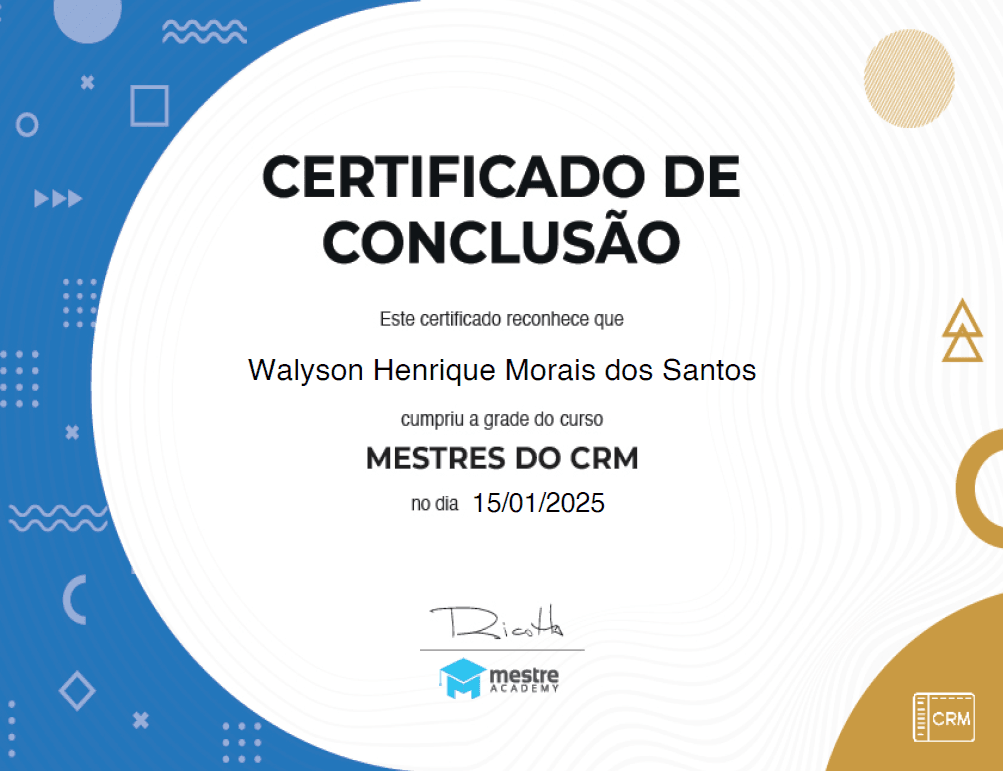 Certificado Mestre do CRM